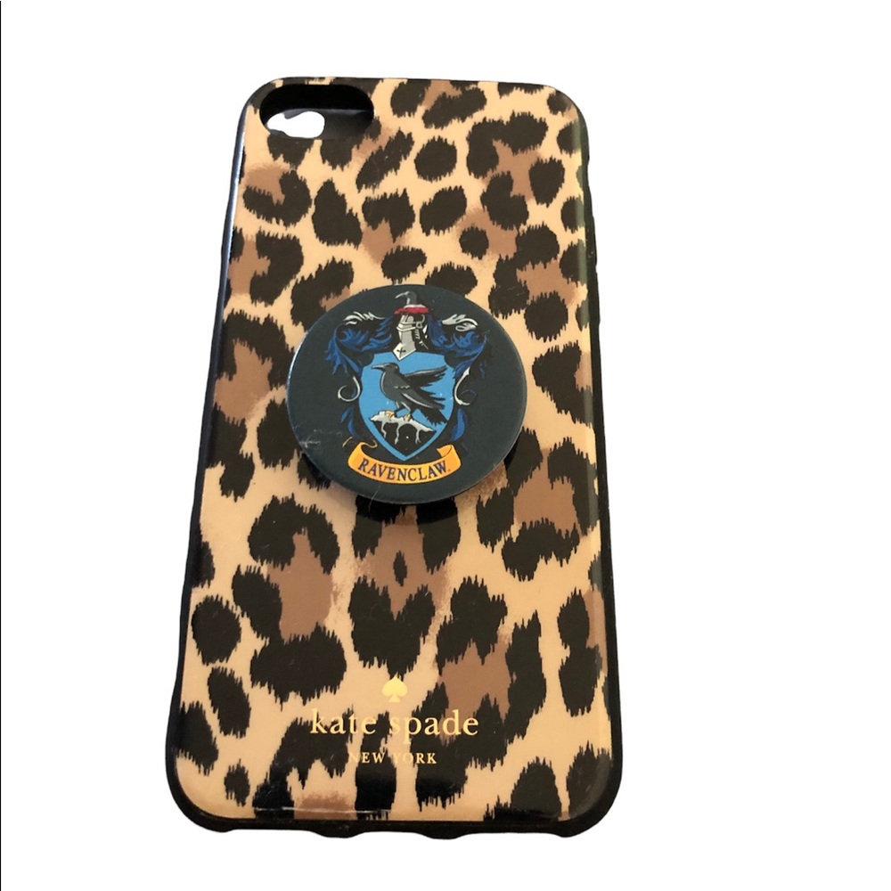Kate Spade leopard phone case, IPhone 6 w/  Harry Potter Raven Claw pop socket